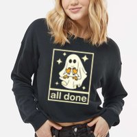 All Done Sign Language Speech Pathology Ghost Fall Halloween Cropped Pullover Crew