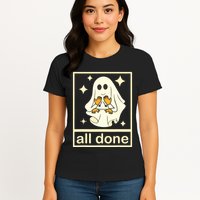 All Done Sign Language Speech Pathology Ghost Fall Halloween Womens T-Shirt