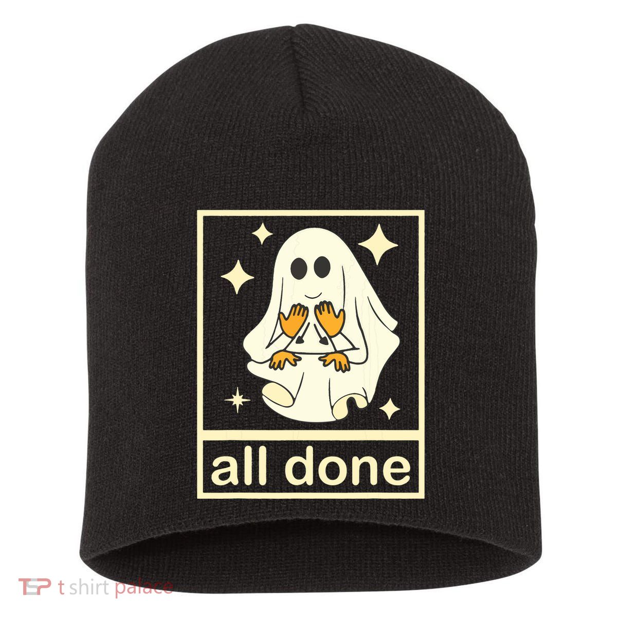 All Done Sign Language Speech Pathology Ghost Fall Halloween Short Acrylic Beanie