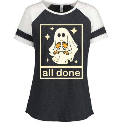 All Done Sign Language Speech Pathology Ghost Fall Halloween Enza Ladies Jersey Colorblock Tee