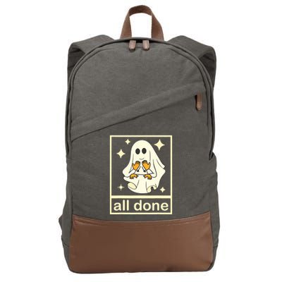 All Done Sign Language Speech Pathology Ghost Fall Halloween Cotton Canvas Backpack