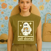All Done Sign Language Speech Pathology Ghost Fall Halloween Garment-Dyed Women's Muscle Tee