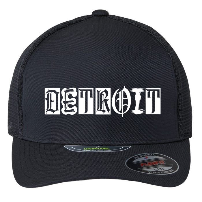 Awesome Detroit Style Font Logo Flexfit Unipanel Trucker Cap