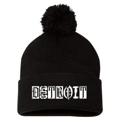 Awesome Detroit Style Font Logo Pom Pom 12in Knit Beanie