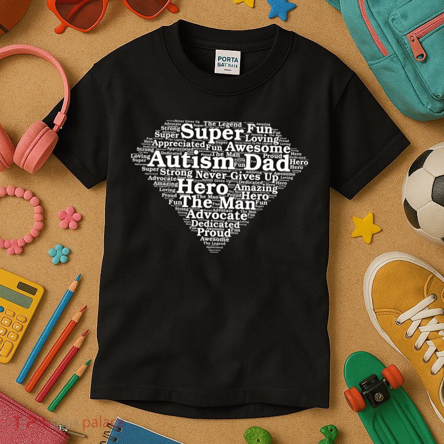Autism Dad Superhero Fathers Day Kids T-Shirt