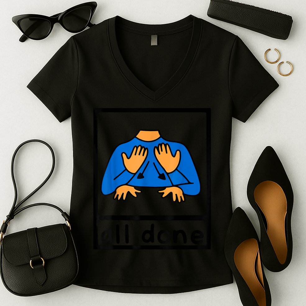 All Done Sign Language Speech Pathology AAC SPED Teacher Women's V-Neck T-Shirt