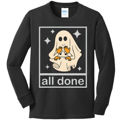 All Done Sign Language Speech Pathology Teacher Halloween Kids Long Sleeve Shirt