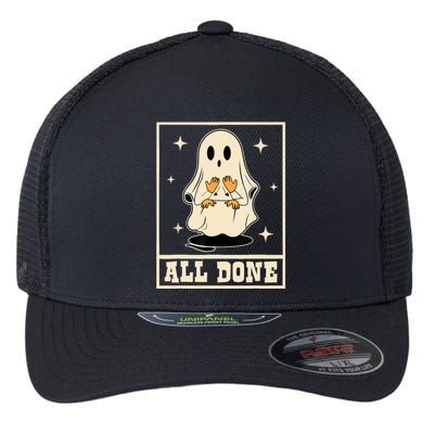 All Done Sign Language Speech Halloween Ghost Teacher Sped Flexfit Unipanel Trucker Cap