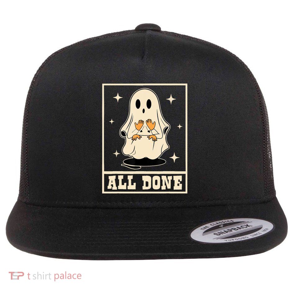 All Done Sign Language Speech Halloween Ghost Teacher Sped Flatbill Hat