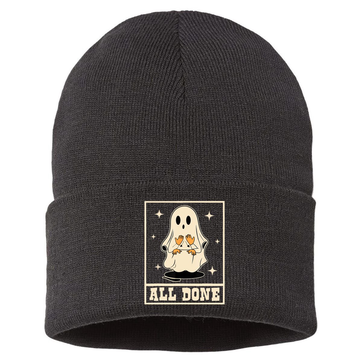 All Done Sign Language Speech Halloween Ghost Teacher Sped Sustainable Knit Beanie