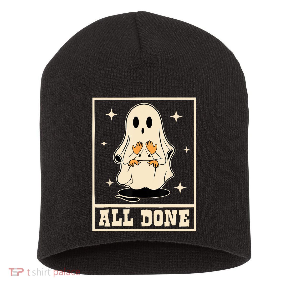 All Done Sign Language Speech Halloween Ghost Teacher Sped Short Acrylic Beanie