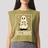 All Done Sign Language Speech Halloween Ghost Teacher Sped Garment-Dyed Women's Muscle Tee