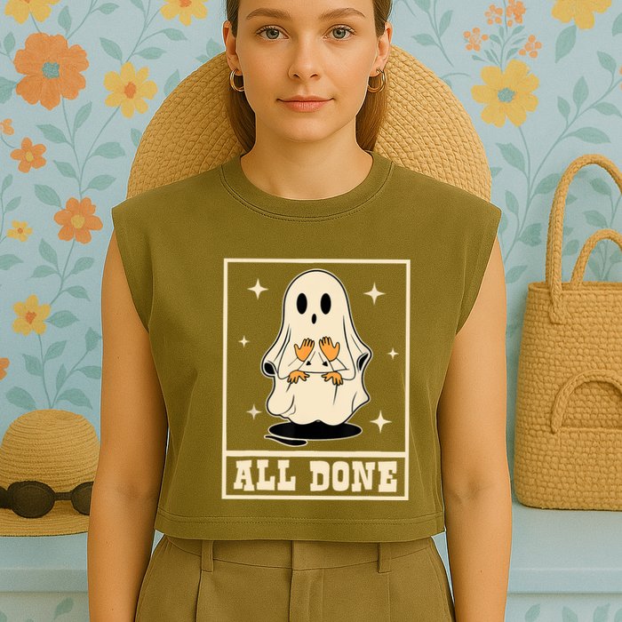 All Done Sign Language Speech Halloween Ghost Teacher Sped Garment-Dyed Women's Muscle Tee