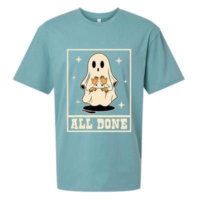 All Done Sign Language Speech Halloween Ghost Teacher Sped Sueded Cloud Jersey T-Shirt