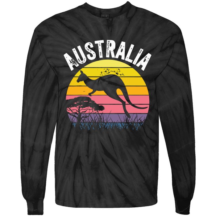 Australia Day Shirts Funny Australian Kangaroo Vintage Tie-Dye Long Sleeve Shirt