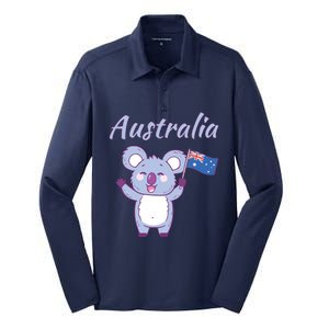 Australia Day Shirts Funny Koala Australian Flag Silk Touch Performance Long Sleeve Polo