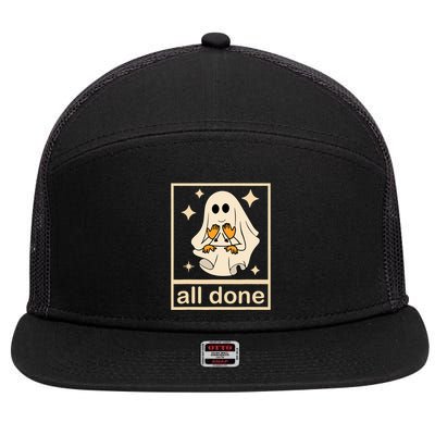 All Done Sign Language Speech Pathology Ghost Fall Halloween 7 Panel Mesh Trucker Snapback Hat