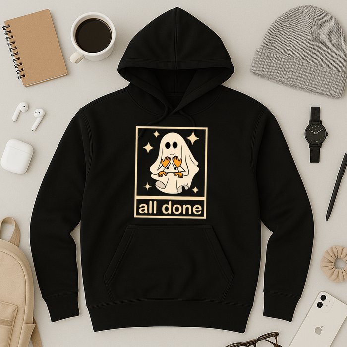 All Done Sign Language Speech Pathology Ghost Fall Halloween Hoodie