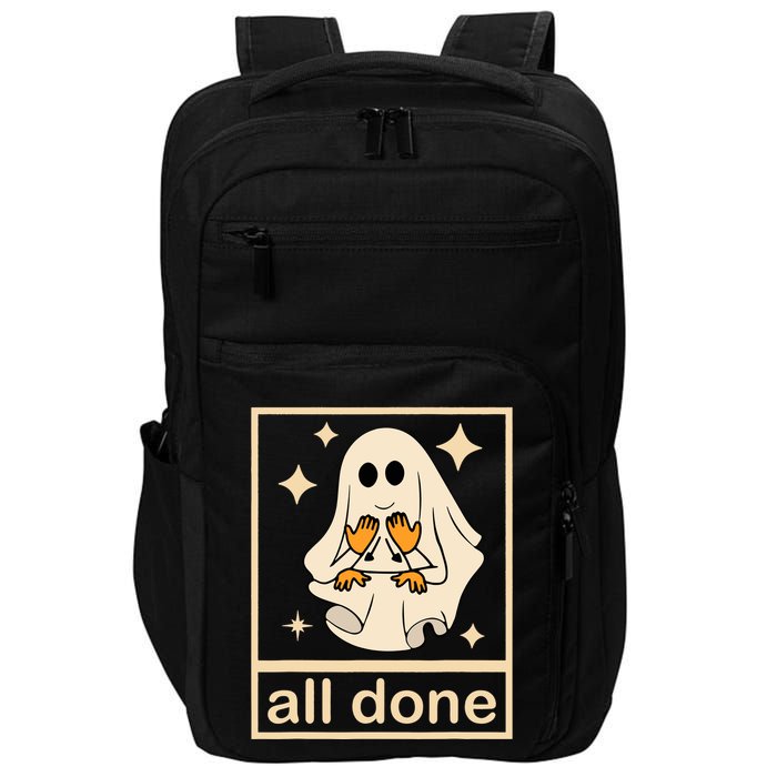 All Done Sign Language Speech Pathology Ghost Fall Halloween Impact Tech Backpack