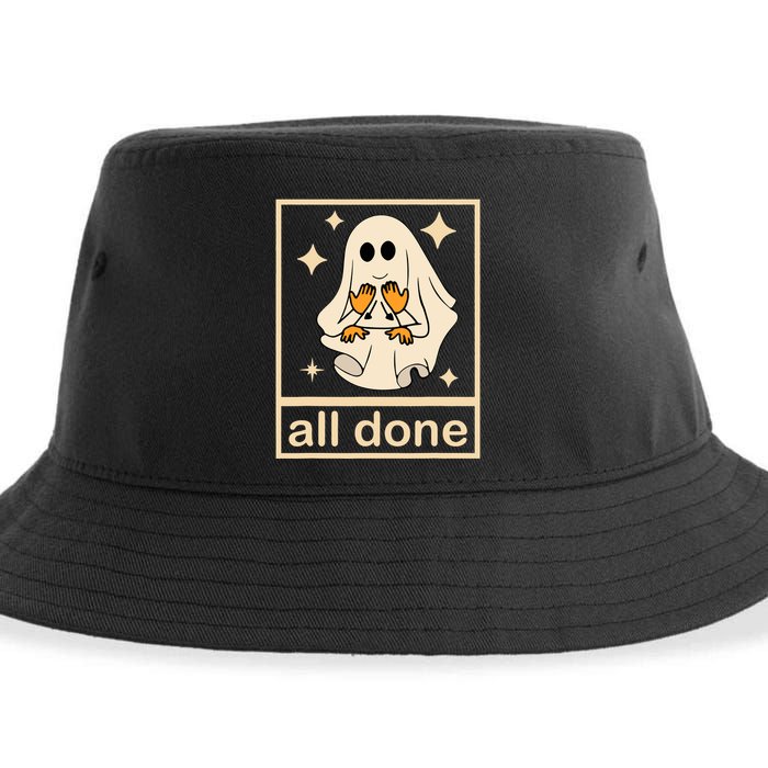 All Done Sign Language Speech Pathology Ghost Fall Halloween Sustainable Bucket Hat