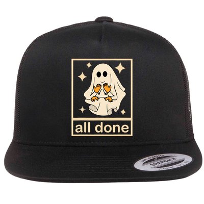 All Done Sign Language Speech Pathology Ghost Fall Halloween Flatbill Hat