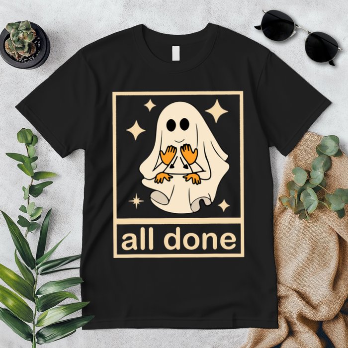 All Done Sign Language Speech Pathology Ghost Fall Halloween Premium T-Shirt