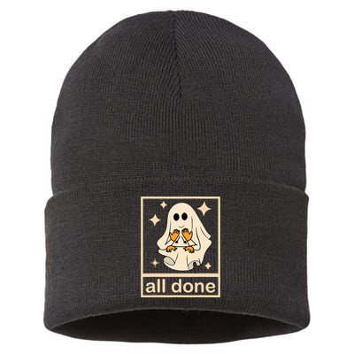 All Done Sign Language Speech Pathology Ghost Fall Halloween Sustainable Knit Beanie