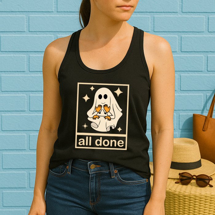 All Done Sign Language Speech Pathology Ghost Fall Halloween Womens Tank Top