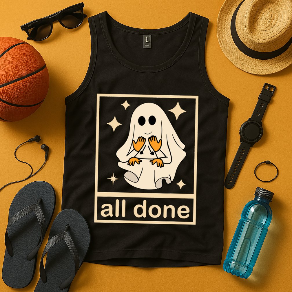 All Done Sign Language Speech Pathology Ghost Fall Halloween Tank Top