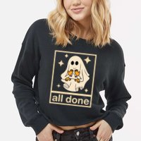 All Done Sign Language Speech Pathology Ghost Fall Halloween Cropped Pullover Crew