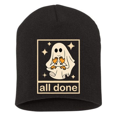 All Done Sign Language Speech Pathology Ghost Fall Halloween Short Acrylic Beanie