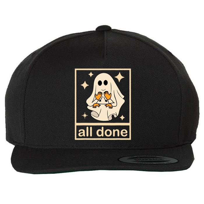 All Done Sign Language Speech Pathology Ghost Fall Halloween Wool Snapback Cap