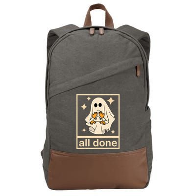 All Done Sign Language Speech Pathology Ghost Fall Halloween Cotton Canvas Backpack