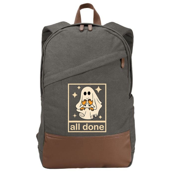 All Done Sign Language Speech Pathology Ghost Fall Halloween Cotton Canvas Backpack