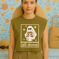 All Done Sign Language Speech Pathology Ghost Fall Halloween Garment-Dyed Women's Muscle Tee
