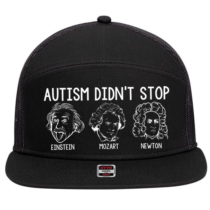 Autism Didn't Stop Einstein Mozart Newton Autism Awareness 7 Panel Mesh Trucker Snapback Hat
