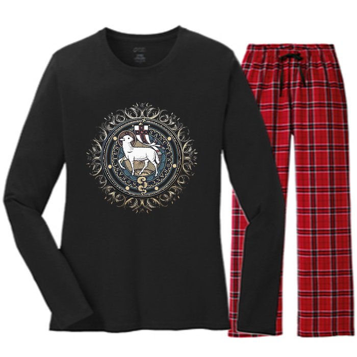 Agnus Dei Sanctus Traditional Latin Mass Catholic Women's Long Sleeve Flannel Pajama Set 