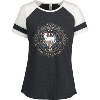 Agnus Dei Sanctus Traditional Latin Mass Catholic Enza Ladies Jersey Colorblock Tee