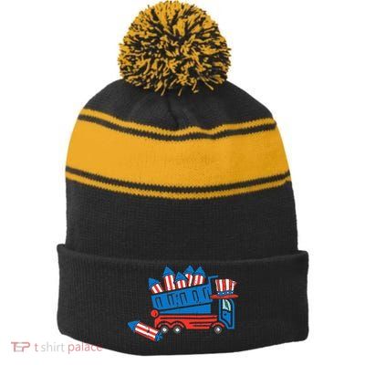 American Dump Truck 4th Of July Fourth Stripe Pom Pom Beanie