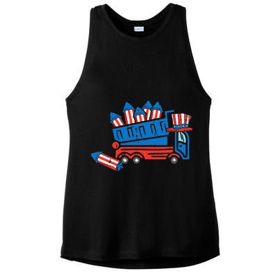 American Dump Truck 4th Of July Fourth Ladies PosiCharge Tri-Blend Wicking Tank