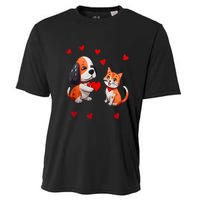 A Dog That Offers A Red Heart For Me A Cat On A Valentine Cooling Performance Crew T-Shirt