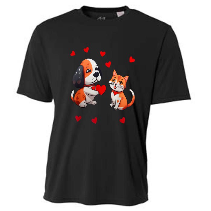 A Dog That Offers A Red Heart For Me A Cat On A Valentine Cooling Performance Crew T-Shirt