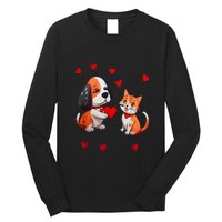 A Dog That Offers A Red Heart For Me A Cat On A Valentine Long Sleeve Shirt