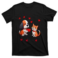 A Dog That Offers A Red Heart For Me A Cat On A Valentine T-Shirt