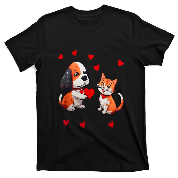 A Dog That Offers A Red Heart For Me A Cat On A Valentine T-Shirt