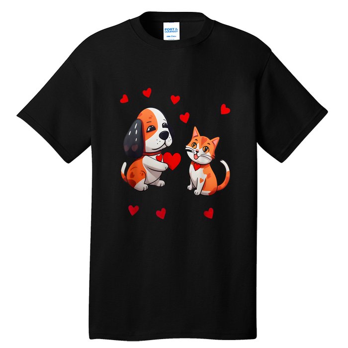 A Dog That Offers A Red Heart For Me A Cat On A Valentine Tall T-Shirt