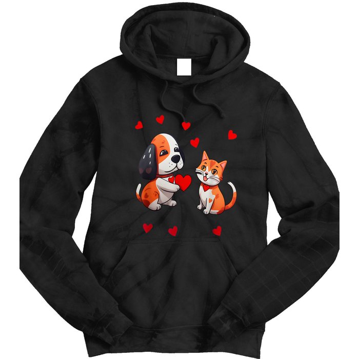 A Dog That Offers A Red Heart For Me A Cat On A Valentine Tie Dye Hoodie