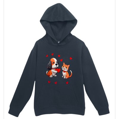 A Dog That Offers A Red Heart For Me A Cat On A Valentine Urban Pullover Hoodie