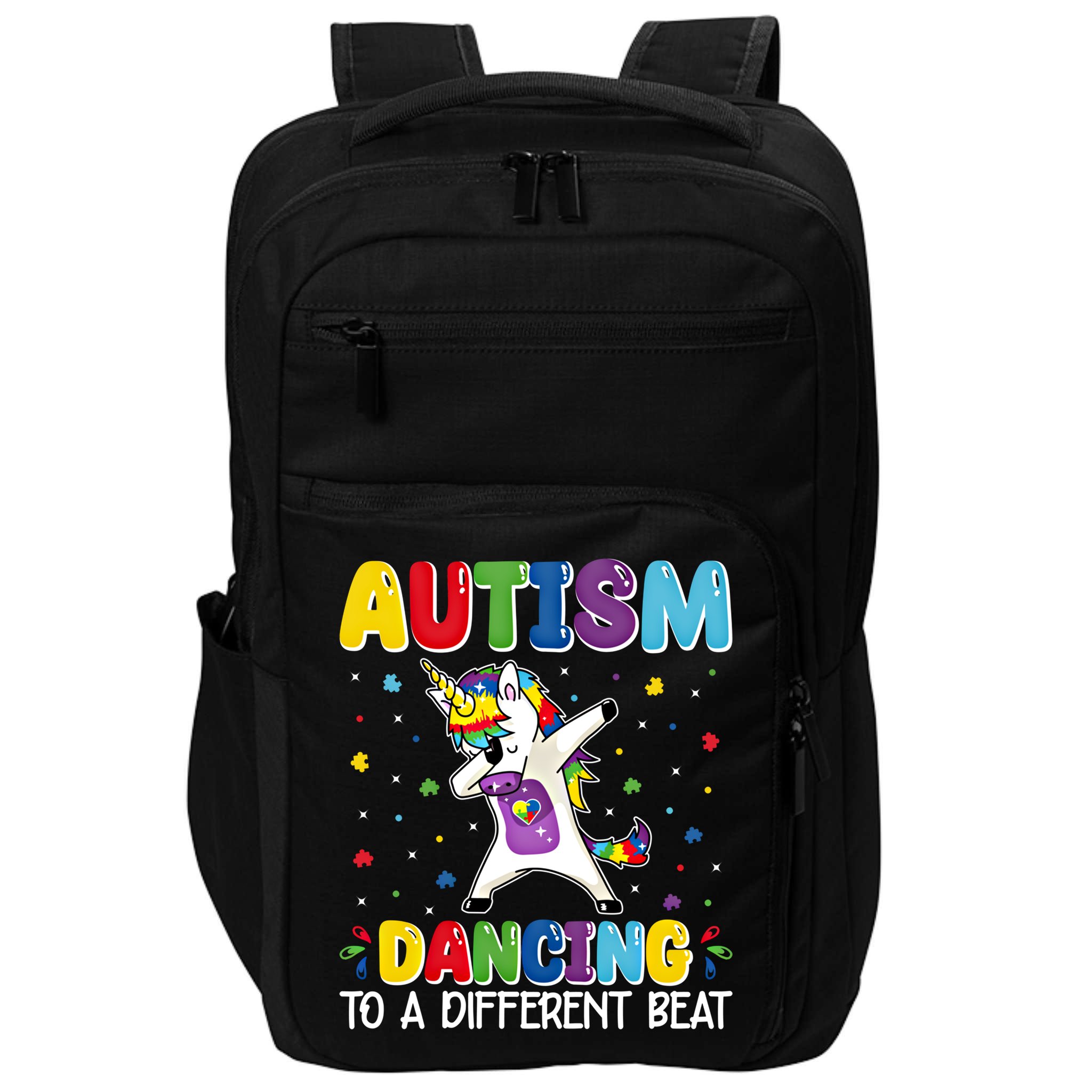 Autism Dancing To A Different Beat Dubbing Unicorn Autism Gift Impact Tech Backpack