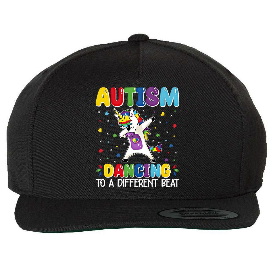 Autism Dancing To A Different Beat Dubbing Unicorn Autism Gift Wool Snapback Cap